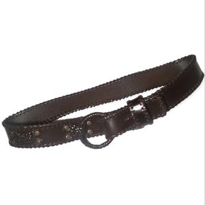Newport News Genuine Leather Dark Chocolate Brown Unique Wide Belt